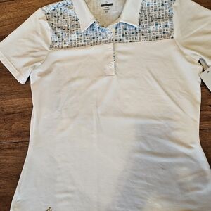 adidas Women's White and Blue Short Sleeve Tee